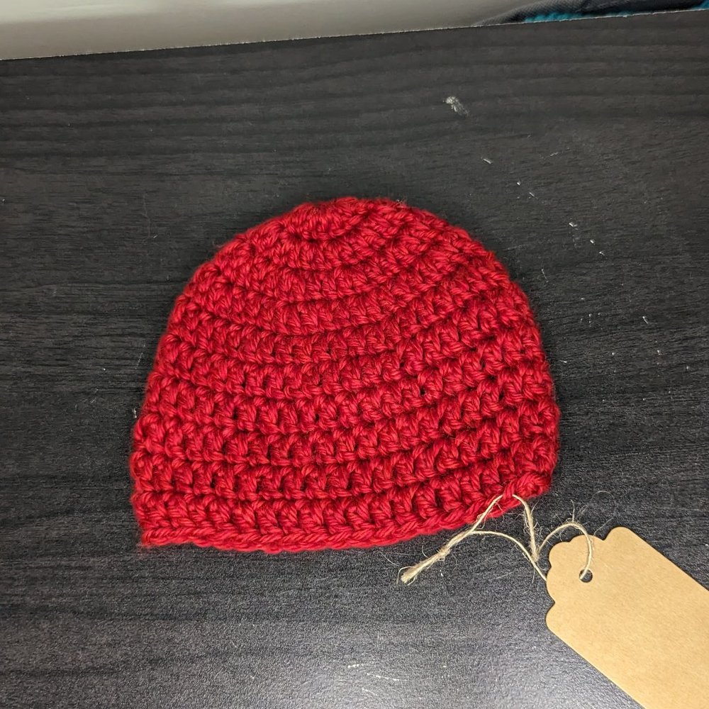 Hand Crafted Red Crochet Baby Hat 0-3 Months